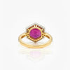 Haxagon Cut Ruby Stone in Diamond Ring