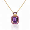 Emerald-Cut Amethyst Pendant Halo in Yellow Gold