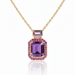Emerald-Cut Amethyst Pendant Halo in Yellow Gold