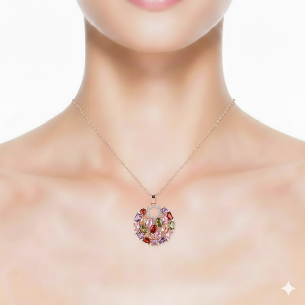 Vivid Multi-Tone Tourmaline Medallion Featuring Oval and Round Brilliant Cuts