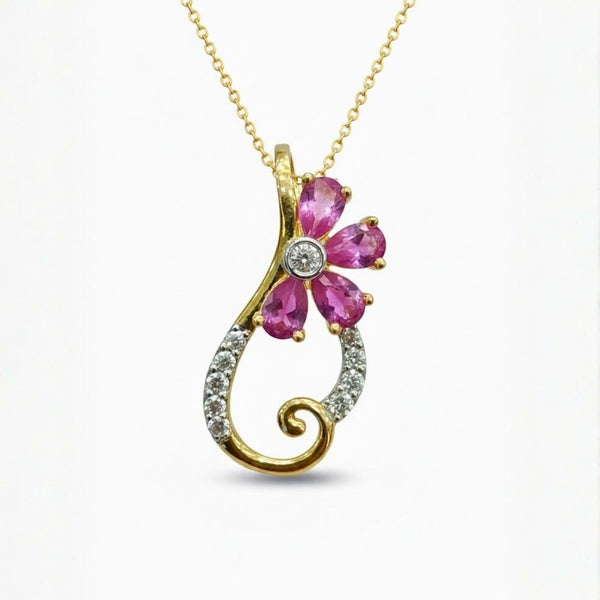 Natural Half Flower 4 Petal Pendent in Diamond