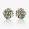 Nature-Inspired Gemstone Garden Earrings: Carved Rubies and Emeralds in Gold