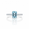 Emerald-Cut Blue Topaz Solitaire Ring in 14K White Gold with Pavé Diamond Band