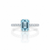 Emerald-Cut Blue Topaz Solitaire Ring in 14K White Gold with Pavé Diamond Band