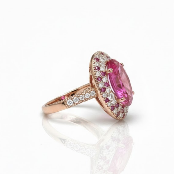 Oval Ruby Solitaire with Tapered Sunburst Halo