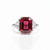 Emerald-Cut Ruby Three-Stone Ring with Diamond Accents