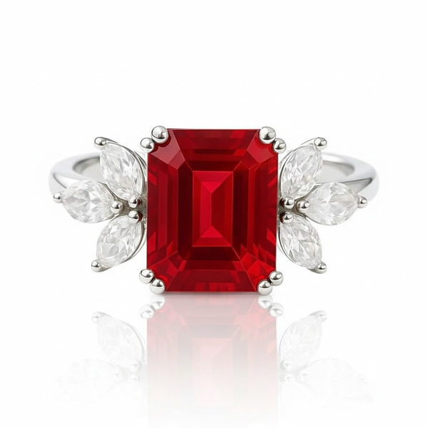 The Emerald-Cut Lab Grown Ruby with Lab-Grown Diamond Clusters