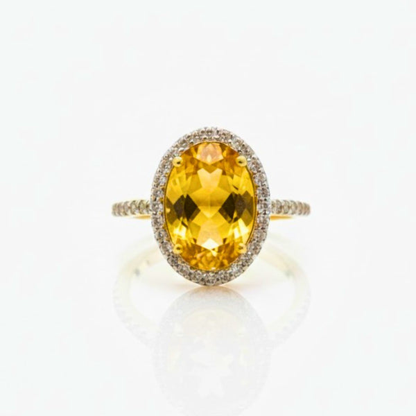 Classic Oval Citrine Halo Ring with Diamond Accents