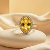 Classic Oval Citrine Halo Ring with Diamond Accents