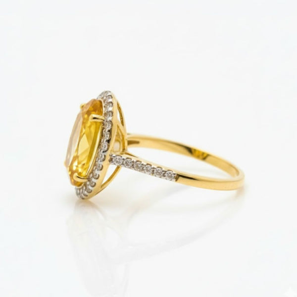Classic Oval Citrine Halo Ring with Diamond Accents