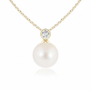 Freshwater Pearl Solitaire Pendant in 14K Yellow Gold with Bezel-Set Diamond