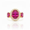 Classic Three-Stone Oval-Cut Ruby in Diamond Ring