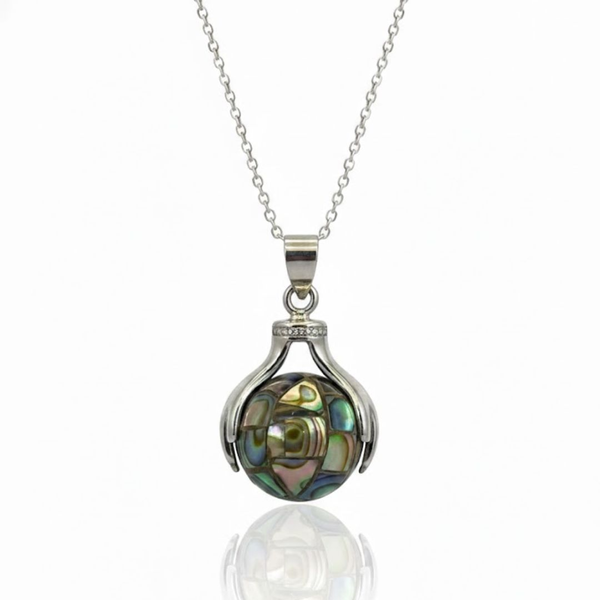 Mother-of-Pearl Swirl Ribbon Pendant with Diamonds