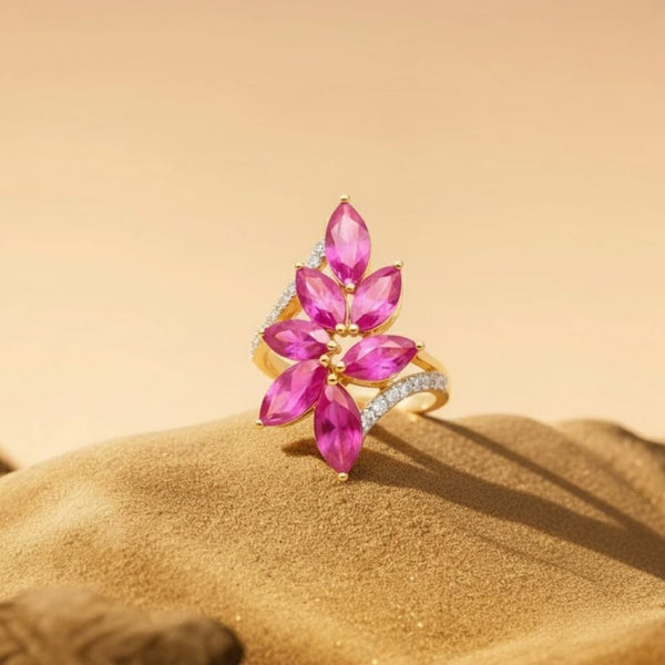 Classic 7 pc markees shape-Stone Ruby in Diamond Ring