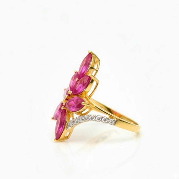 Classic 7 pc markees shape-Stone Ruby in Diamond Ring