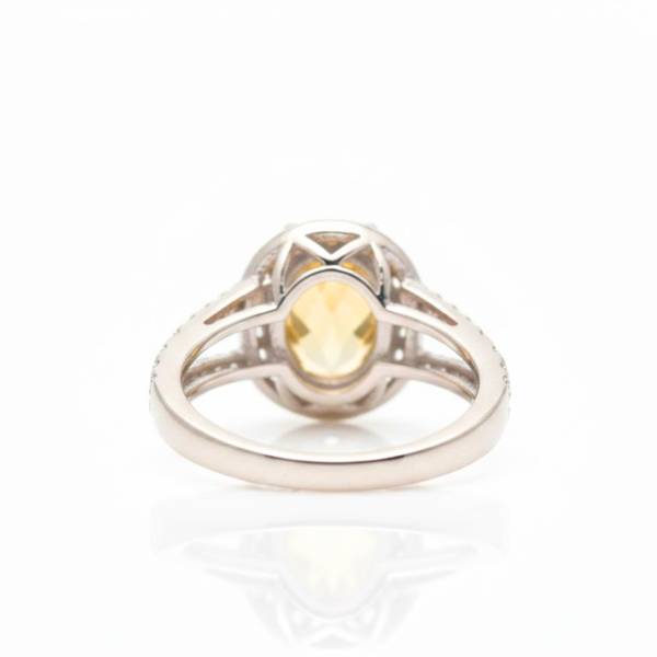 Oval Cut Citrine Double Halo Ring with Split-Shank Band