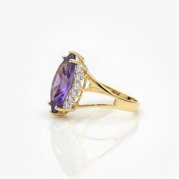 Marquise Amethyst Solitaire Ring with Diamonds