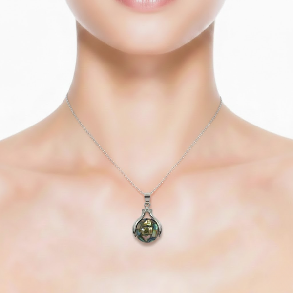 Mother-of-Pearl Swirl Ribbon Pendant with Diamonds