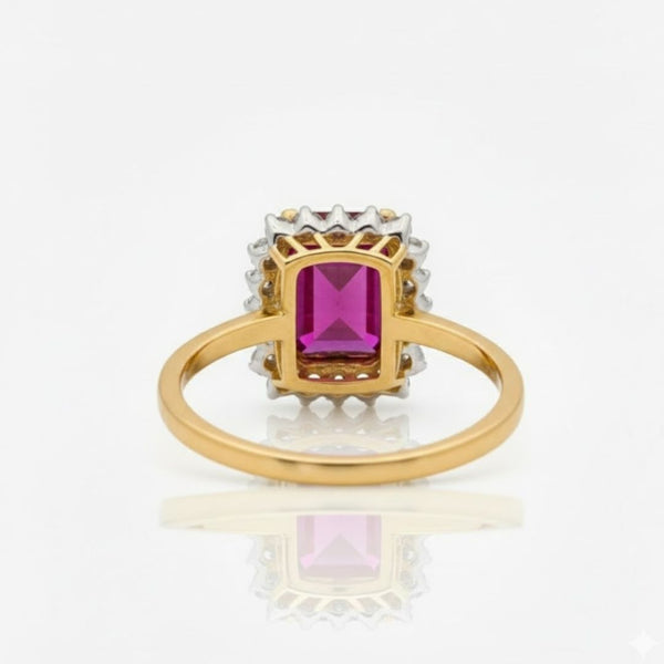 Classic Emerald shape-Stone Ruby in Diamond Ring