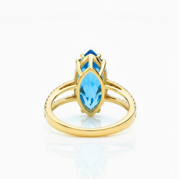 Marquise Blue topaz Solitaire Ring with Diamonds RIng