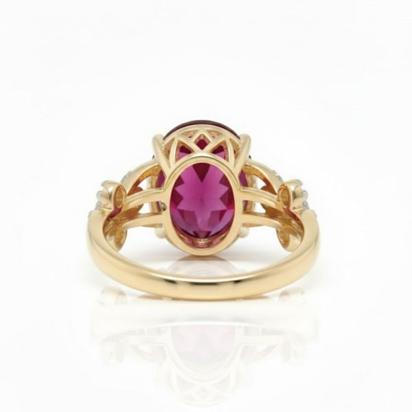 Classic Oval shape-Stone Ruby in Diamond Ring.