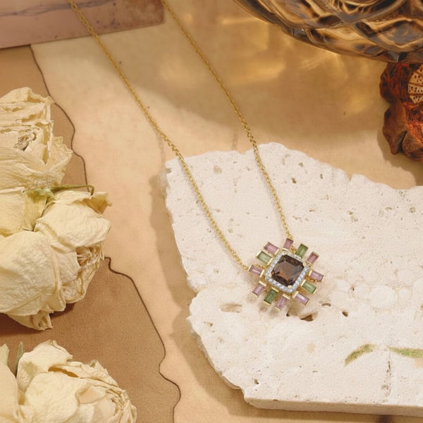 Tourmaline Sunburst Pendant with Diamond Halo 14k Gold