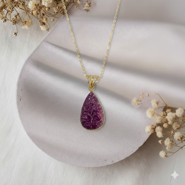 Carved Ruby Pear - Cut Pendant