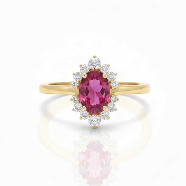Princess-Inspired Oval Ruby with Brilliant Halo