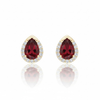 Pear-Cut Ruby Halo Stud Earrings with Diamond Accents