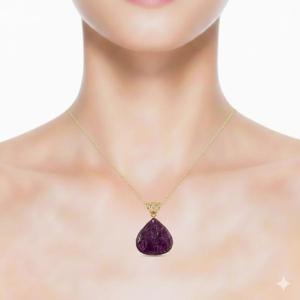 Carved Ruby Pear - Cut Pendant