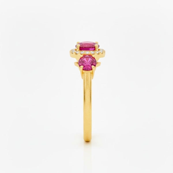Classic Three-Stone Oval-Cut Ruby in Diamond Ring