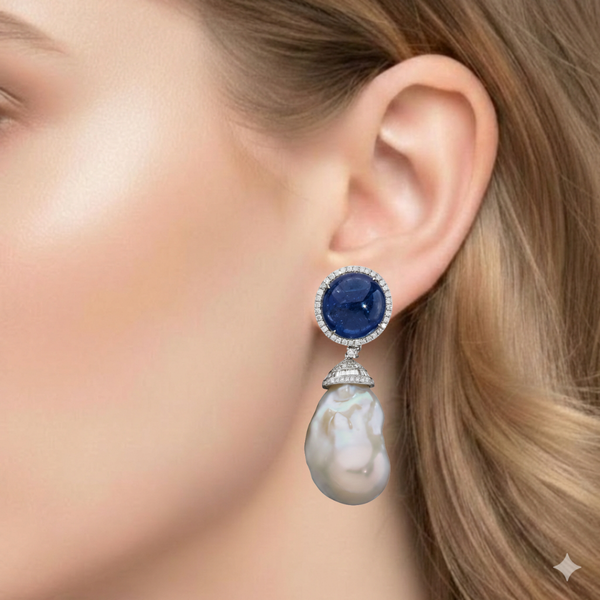 Blue sappfire earing with Natural Pear