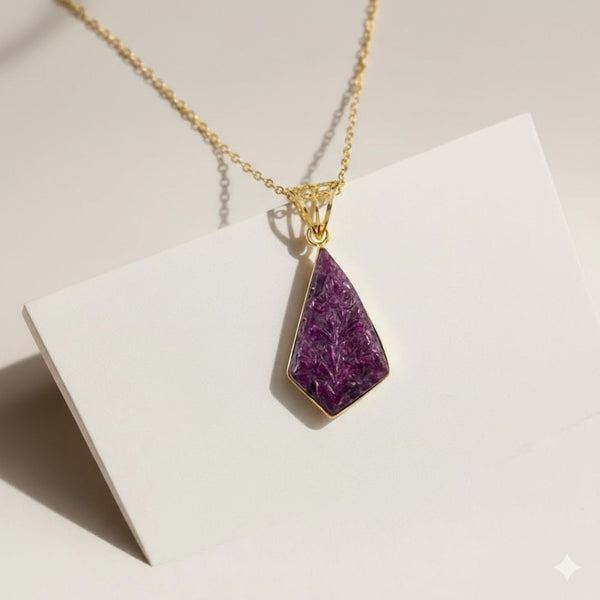 Hand-Carved Natural Ruby Geometric Pendant – 14k Gold