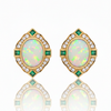 Oval-Cut Opal and Emerald Halo Earrings with Diamond Accents