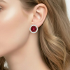 Round-Cut Ruby Halo Stud Earrings with Diamond Accents