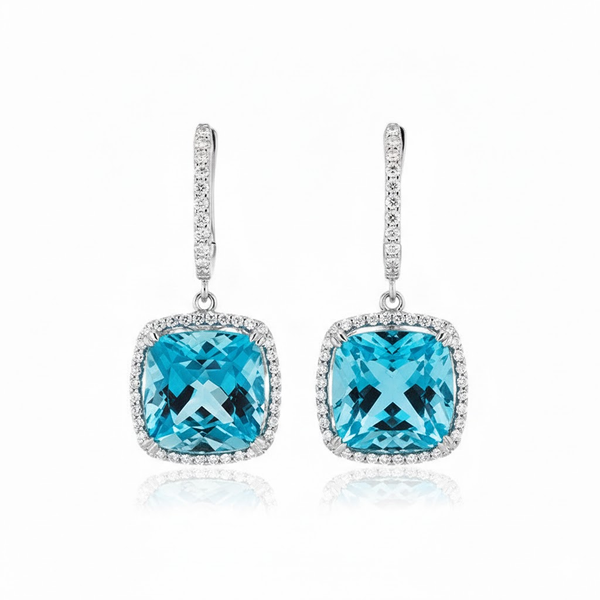 Cushion Amethyst Leverback earrings with Diamond Halo