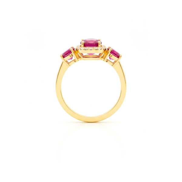 Classic Three-Stone Oval-Cut Ruby in Diamond Ring