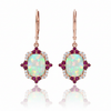 Oval Opal Solitaire Earrings with Ruby and Diamond Compass Halo