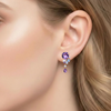 Oval and Pear-Cut Amethyst Drop Earrings with Blue Topaz Cluster Accents