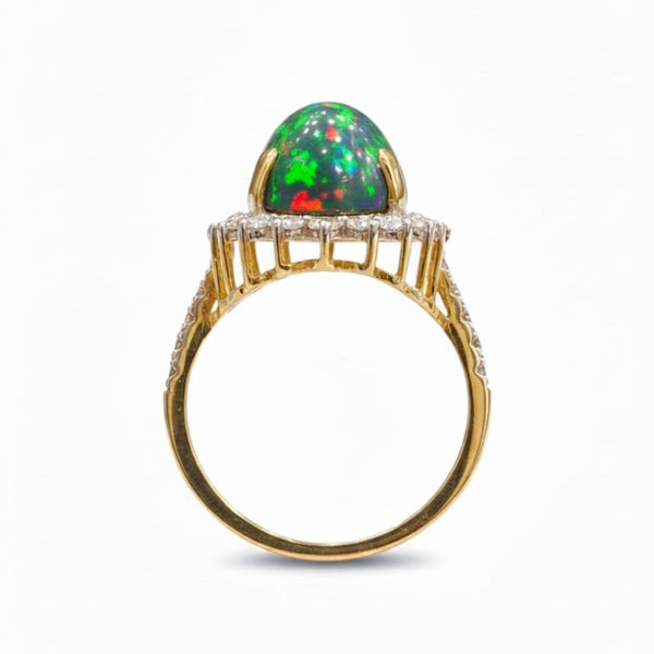 Oval Green Opal Halo Ring with Diamond Accents