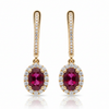 Oval-Cut Ruby Halo Drop Earrings with Diamond-Set Leverbacks