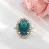 Oval Green Opal Halo Ring with Diamond Accents