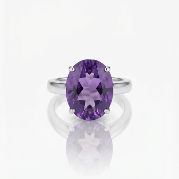 Oval Amethyst Solitaire Ring