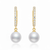 Radiant Pearl and Vertical Diamond Drop Earrings
