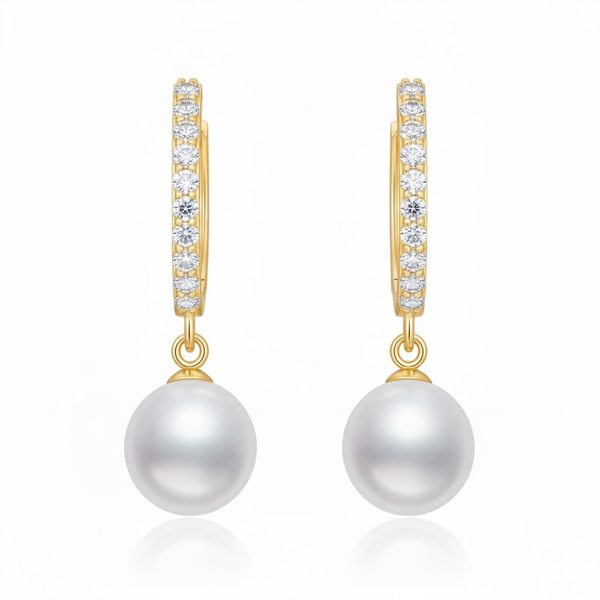 Radiant Pearl and Vertical Diamond Drop Earrings