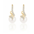 Natural Freshwater Pearl Drop Earrings in 14K Yellow Gold with Diamond Swirls