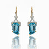Emerald-Cut Blue Topaz Drop Earrings in 14K Yellow Gold with Diamond Accents