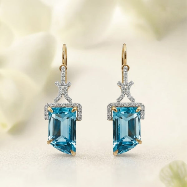 Emerald - Truncated Aquamarine in diamond Pendant Emerald - TruncatedAquamarine Drop Earrings with Diamond Accents
