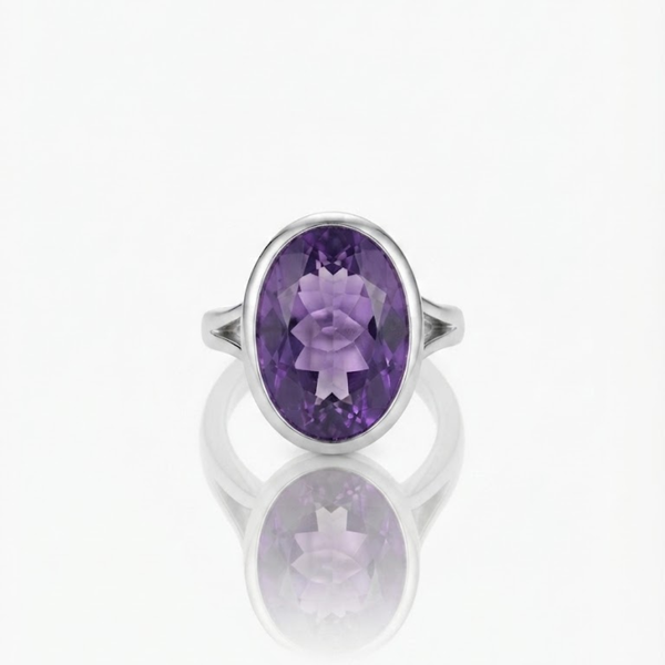Oval Amethyst Bezel Ring