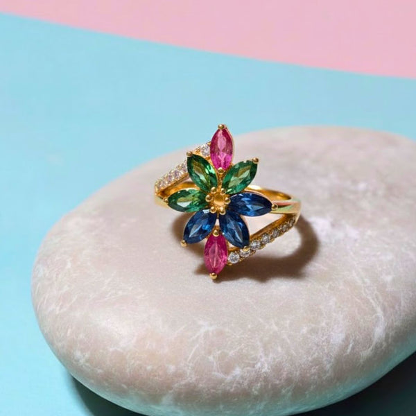 Classic Haxagon shape-Stone Ruby in Diamond Ring